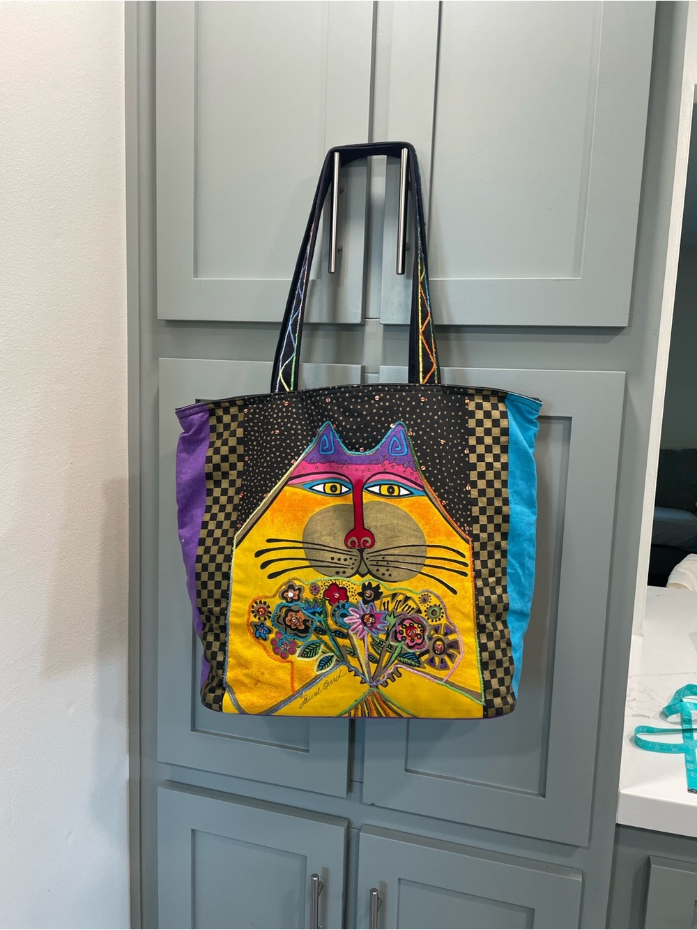 Laurel Burch Multicolor Cat Bouquet Tote - Yellow, Purple, Blue, Black